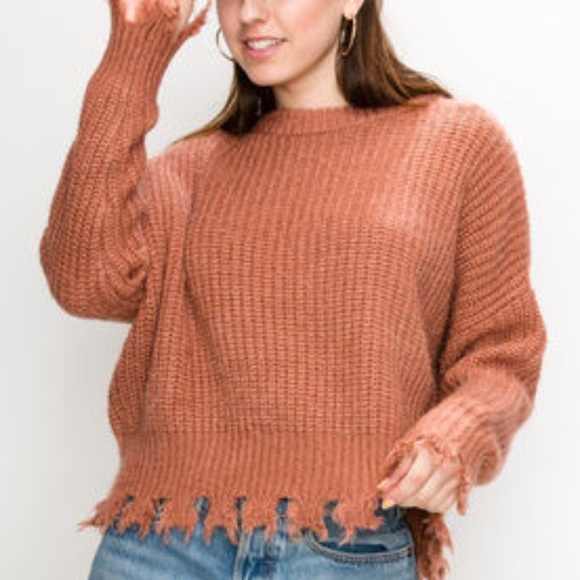 Sweaters - DISTRESSED SWEATER womens fall winter trend clay